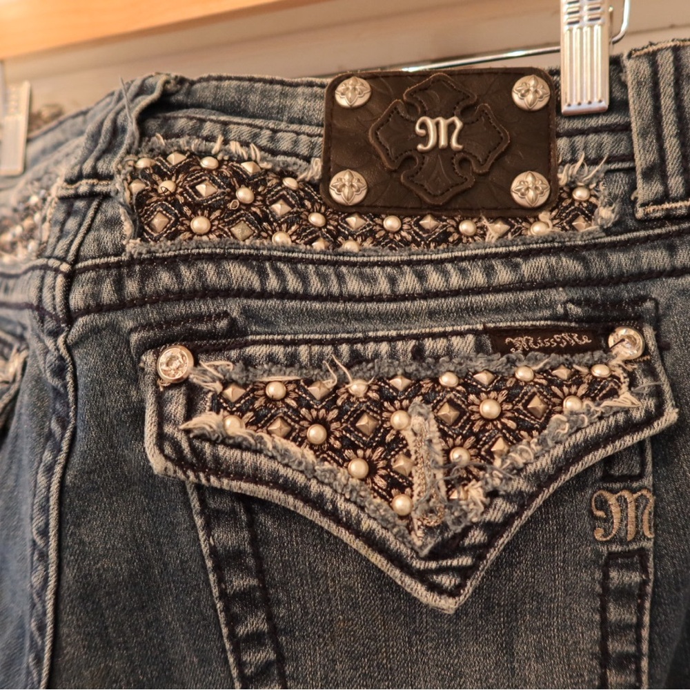Y2K Miss Me low rise Boot Cut Jeans with Vintage Fading